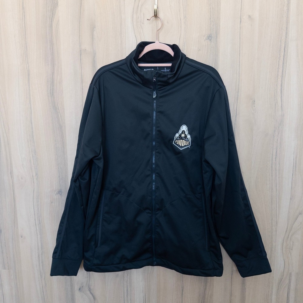Purdue Boilermakers Antigua Mens L Black Full Zip Fleece Lined Jacket NCAA